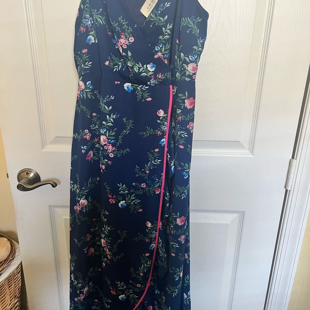 Floral Navy Maxi Dress with Pink Accents